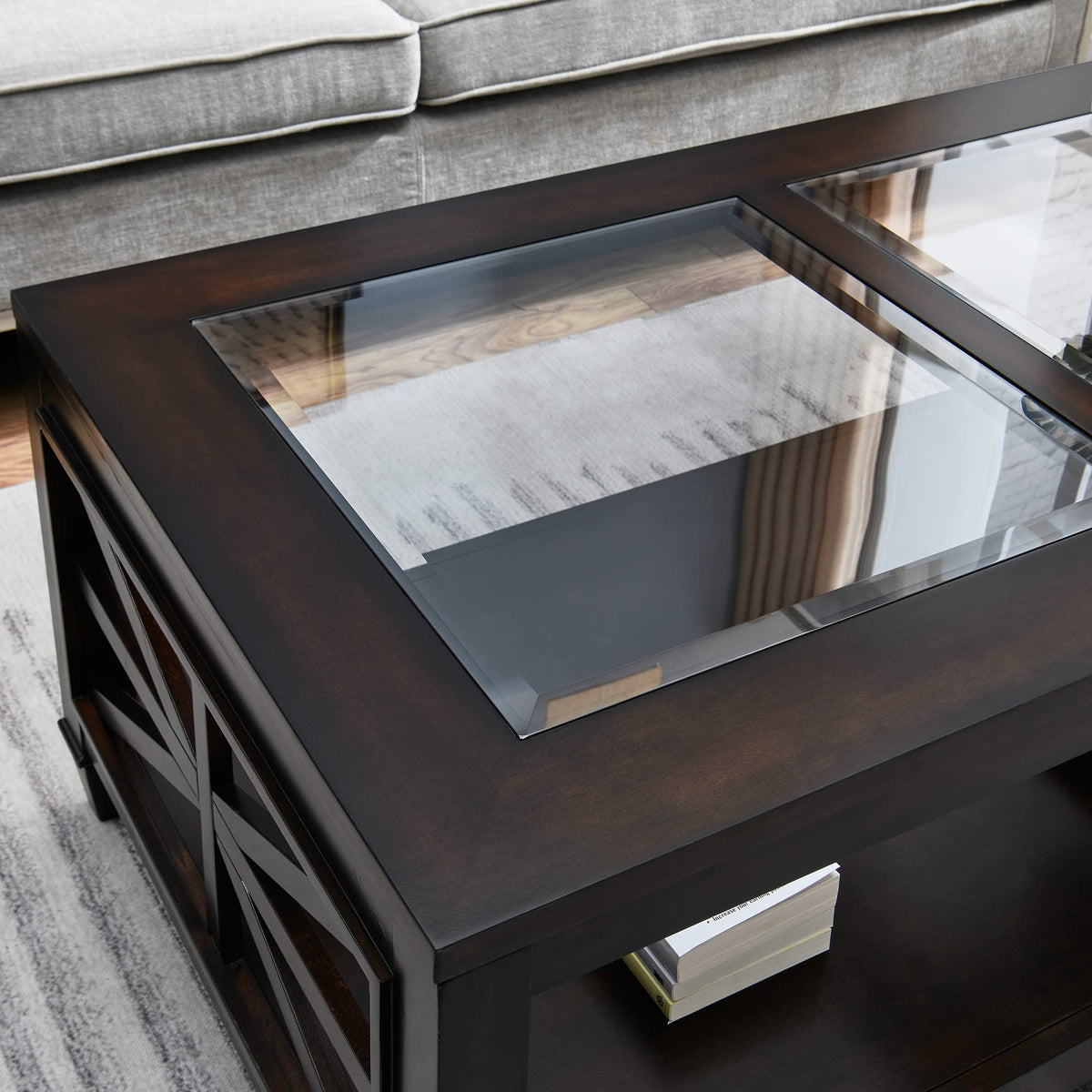 45.5"W Solid Wood Glass Coffee Table A3348