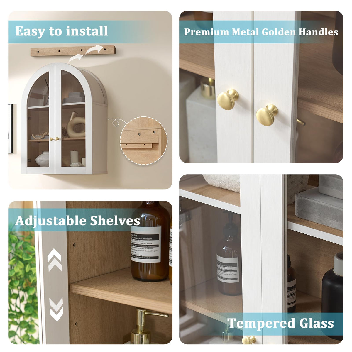 White Arched Wall Mount Bathroom Cabinet with Glass Doors Q105