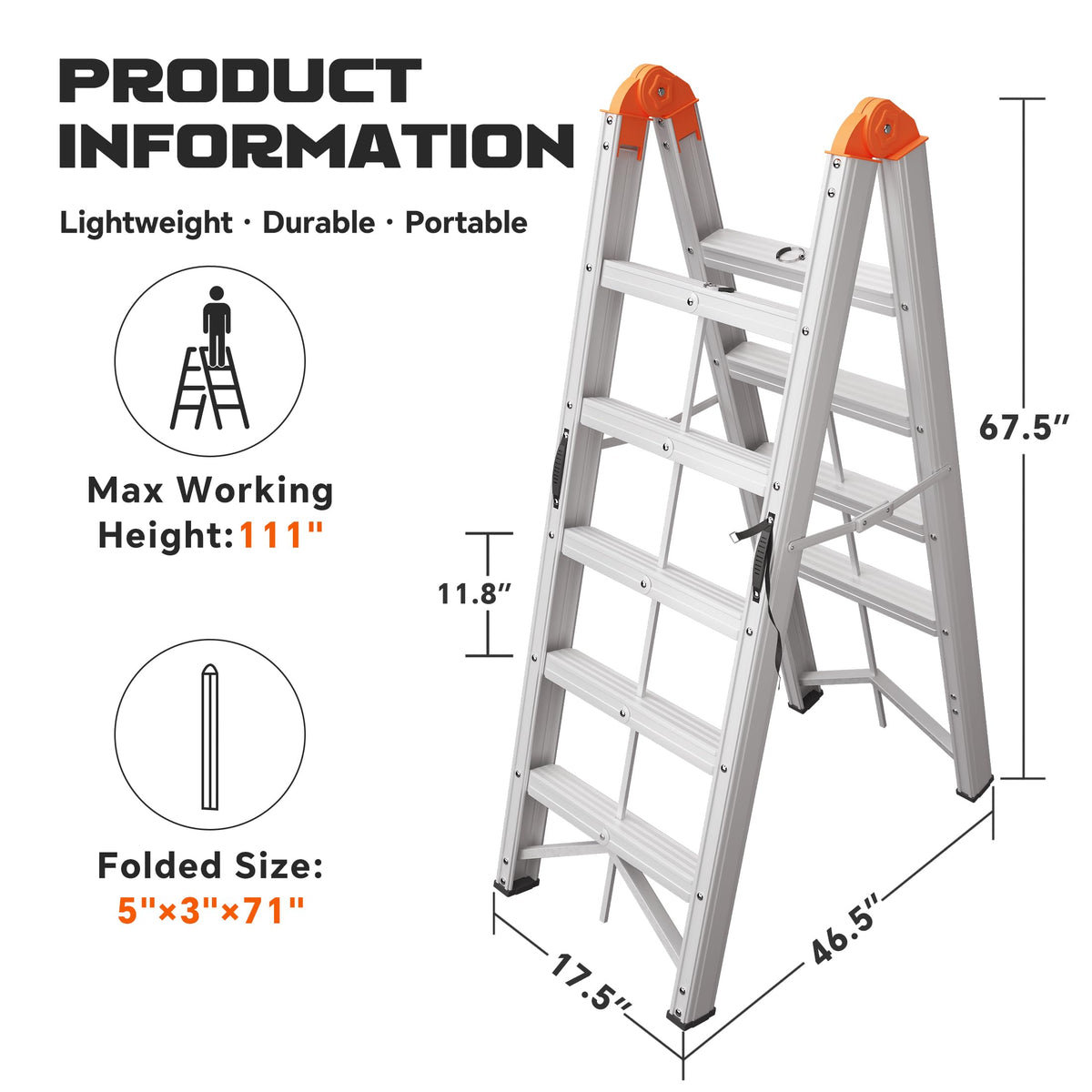 Aluminum Foldable 5-Step Ladder with Wide Anti-Slip Pedal R587499