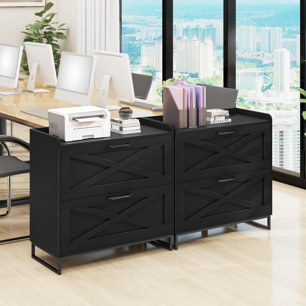 2 Drawer Black Lateral File Cabinet with Charging Station R231804