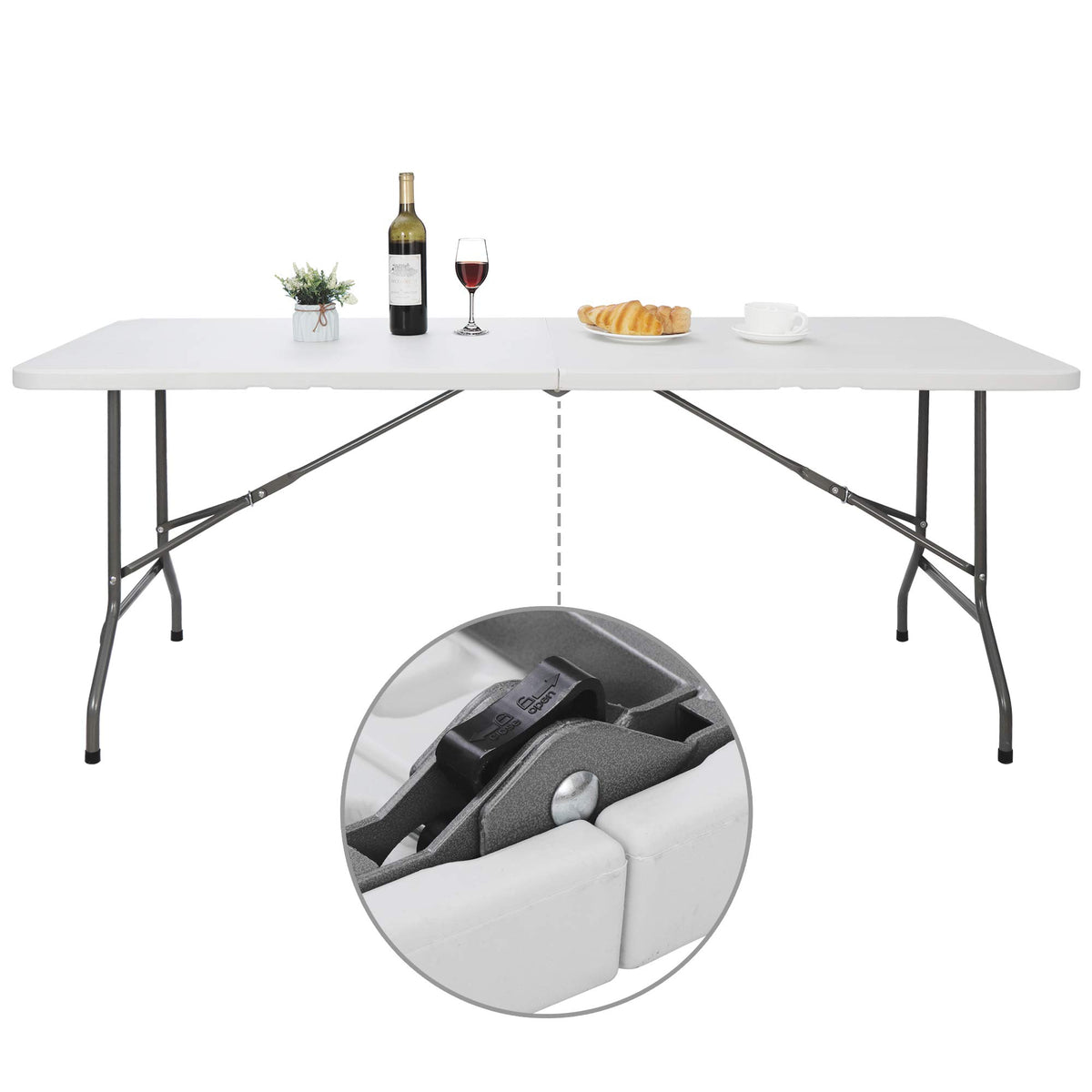 White 6Ft Heavy Duty Folding Picnic Table G1452