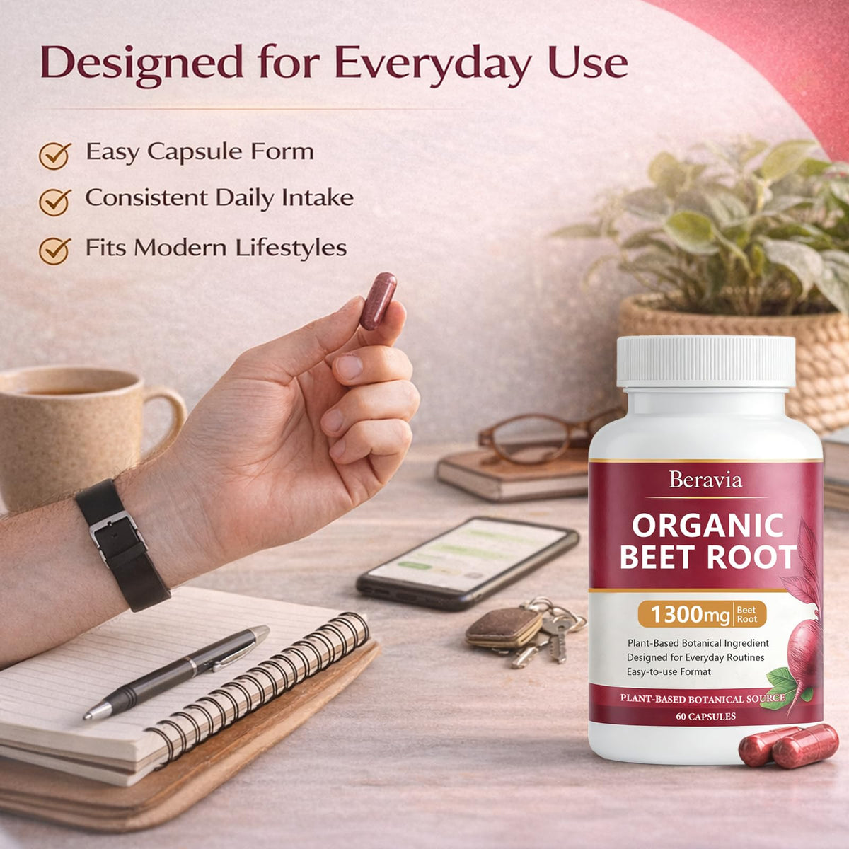 Organic Beet Root Capsules 1300 mg 60 Capsules B601191