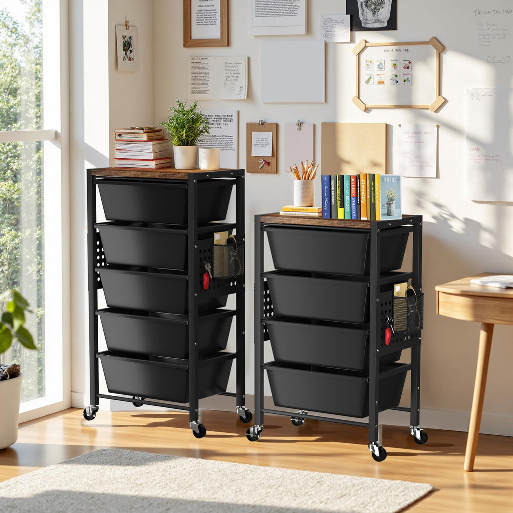 3 Drawer Rolling Cart with Lockable Wheels and Wooden Tabletop K96364