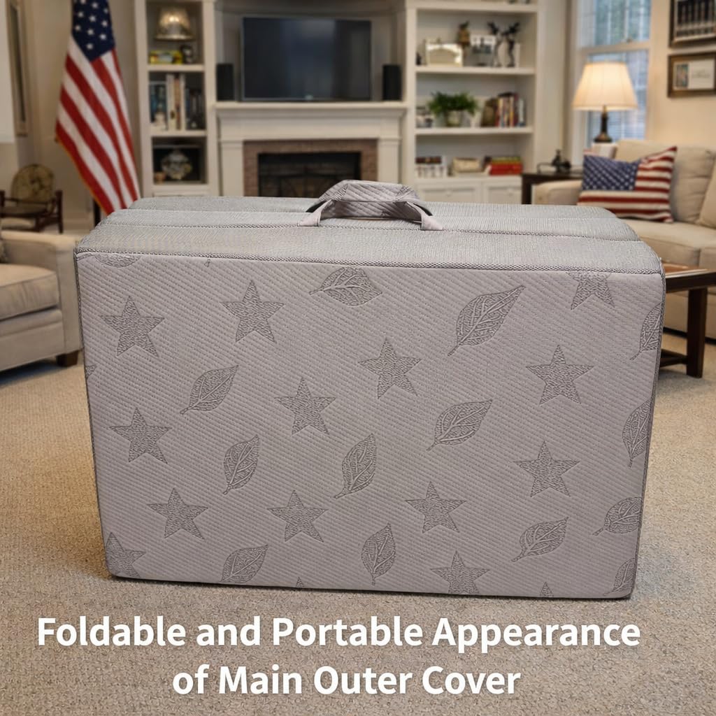 Twin 6-Inch Foam Tri Fold Floor Mattress with 2 Washable Covers U96147
