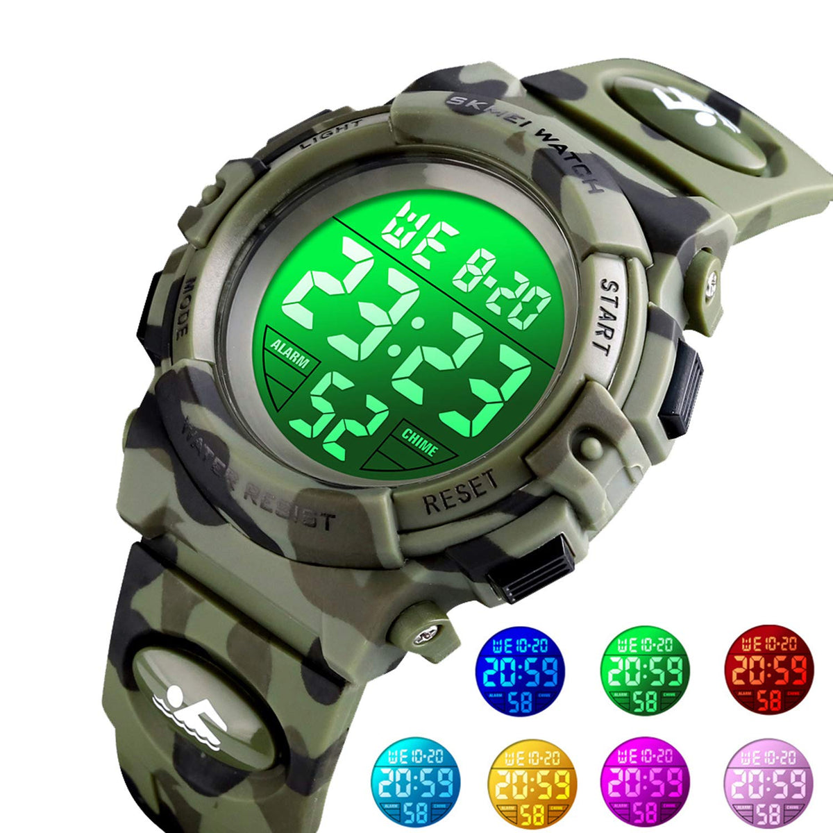 Camouflage Pu Strap Digital Display Waterproof Watch P3561