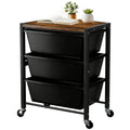 3 Drawer Rolling Cart with Lockable Wheels and Wooden Tabletop K96364