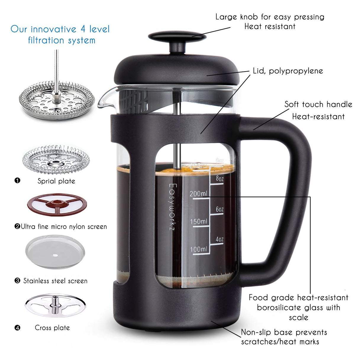 12 oz Borosilicate Glass French Press Y347