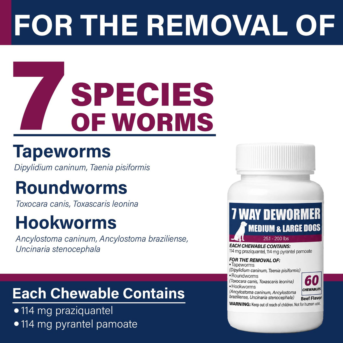 7-Way Dewormer for Dogs, 60 Beef Flavored Chewables L92590
