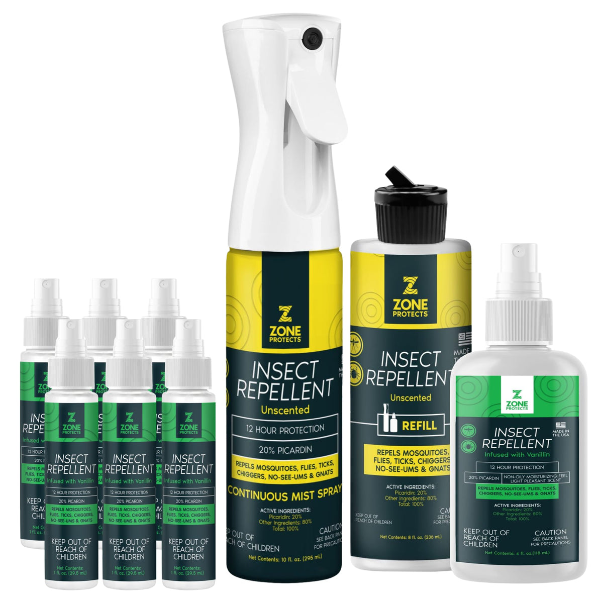 Unscented 10oz + 8oz Refill and Scented 4oz + Six 1oz Picaridin Insect Repellent Sprays F174615