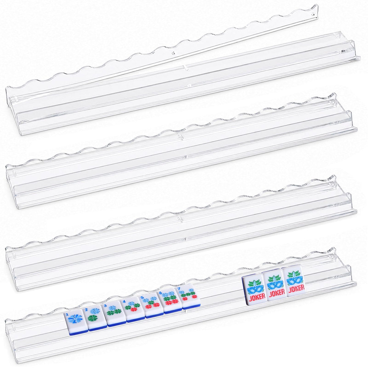4-Pack Clear Acrylic Mahjong Racks with Pushers 19.7" V2907