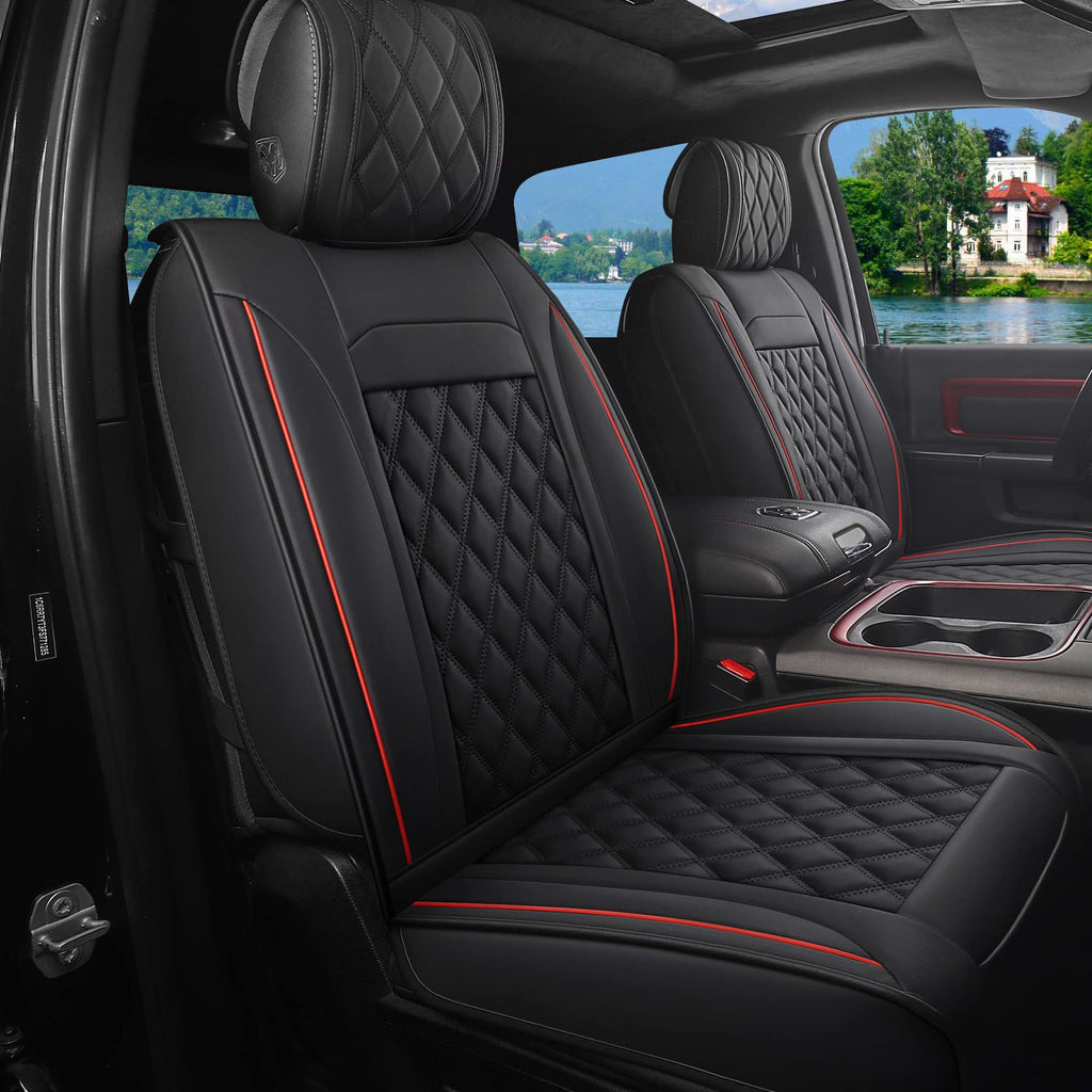 Waterproof Synthetic Leather Car Seat Covers 5PCS Full Set Black Red B780281