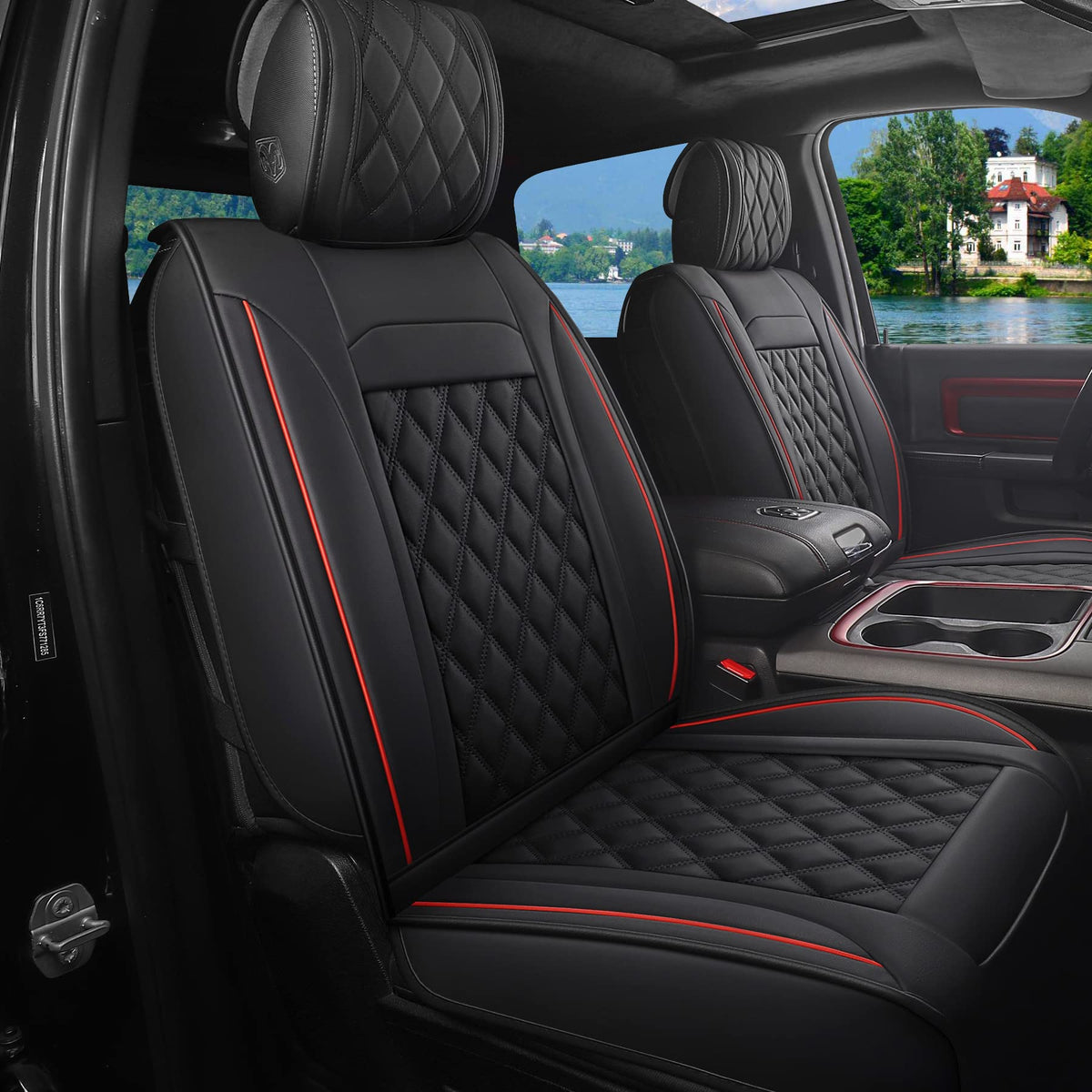 Waterproof Synthetic Leather Car Seat Covers 5PCS Full Set Black Red B780281