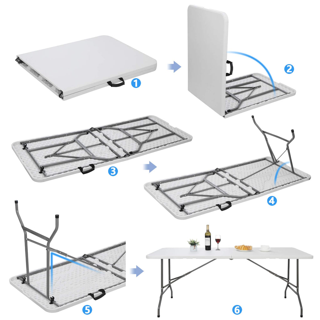 White 6Ft Heavy Duty Folding Picnic Table G1452