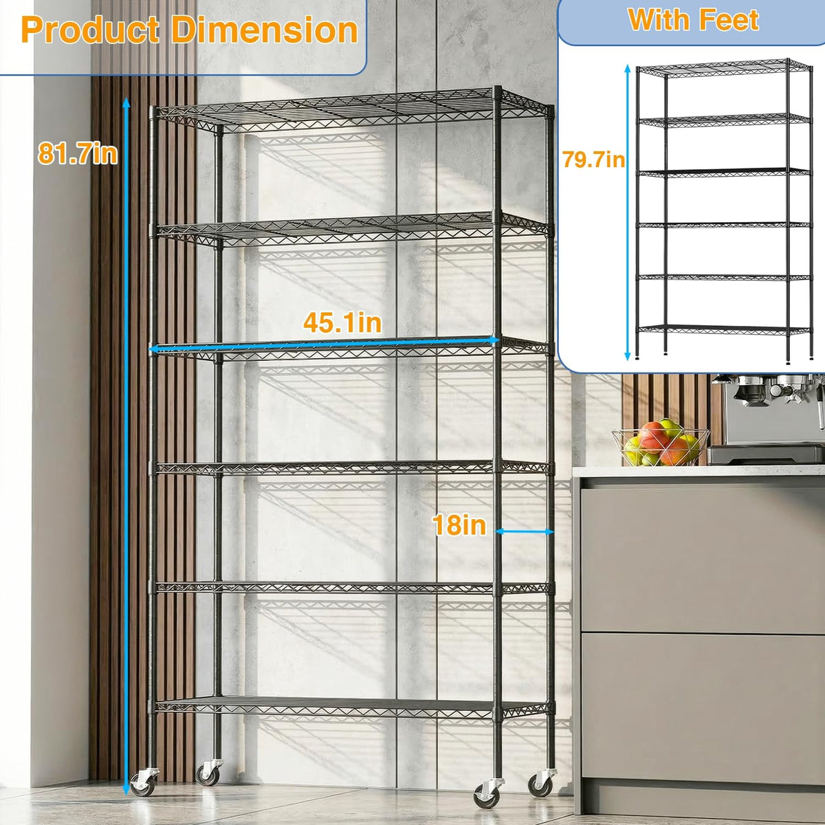 6-Tier Wire Shelf with Wheels W220