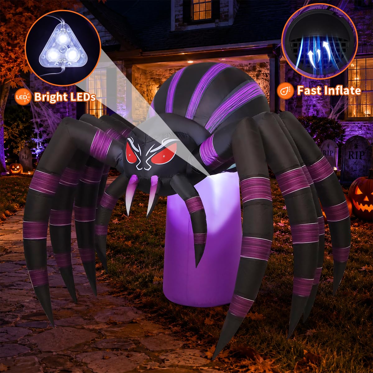 7 FT Inflatable Spider Outdoor Decoration with LED Lights V4687