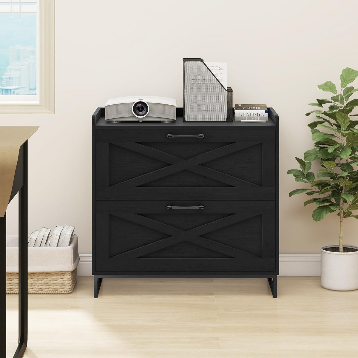 2 Drawer Black Lateral File Cabinet with Charging Station R231804