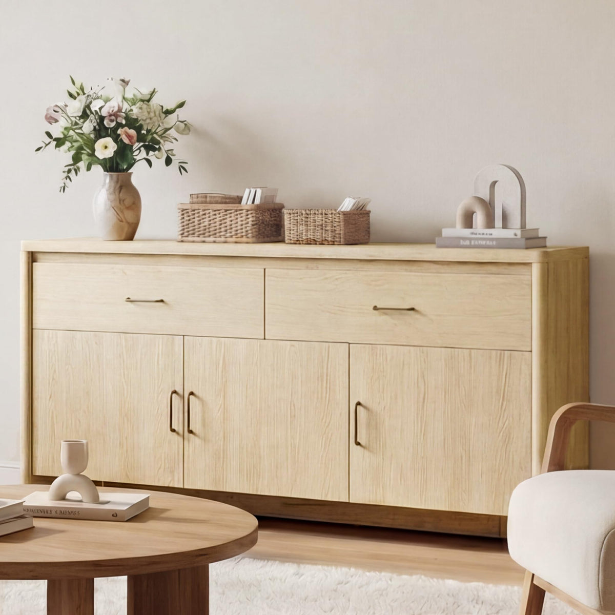 59" Wood Sideboard Buffet Cabinet with Adjustable Shelves & Drawers P93630