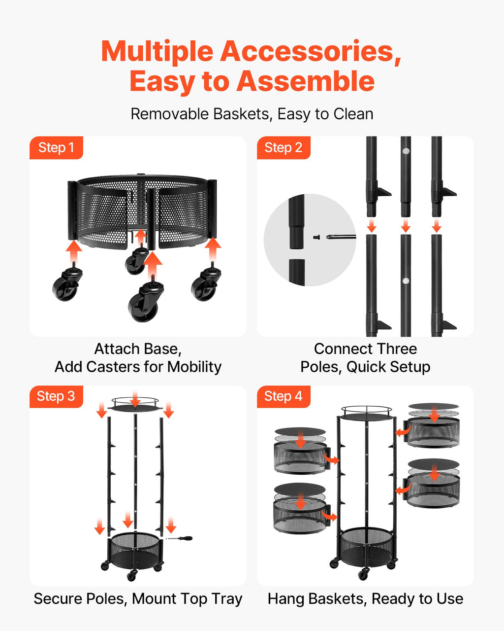 5 Tier Rotating Storage Rack Cart on Wheels, Black I339531
