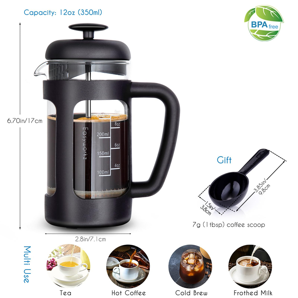 12 oz Borosilicate Glass French Press Y347