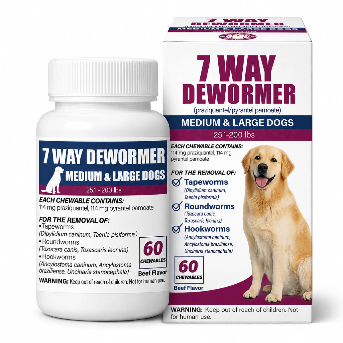 7-Way Dewormer for Dogs, 60 Beef Flavored Chewables L92590