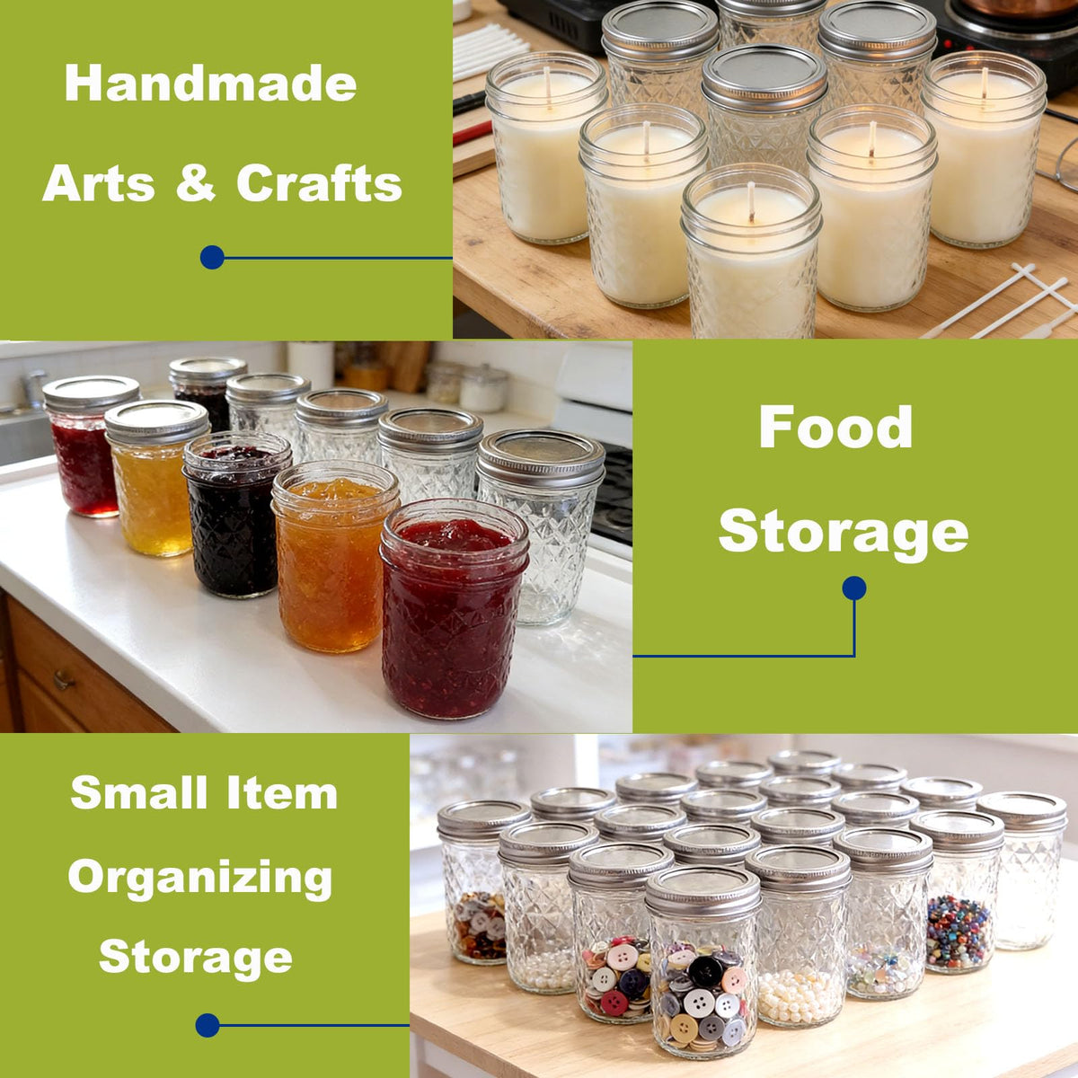 12 Pack Glass Mason Jars with Lids 16 oz & 8 oz A995517