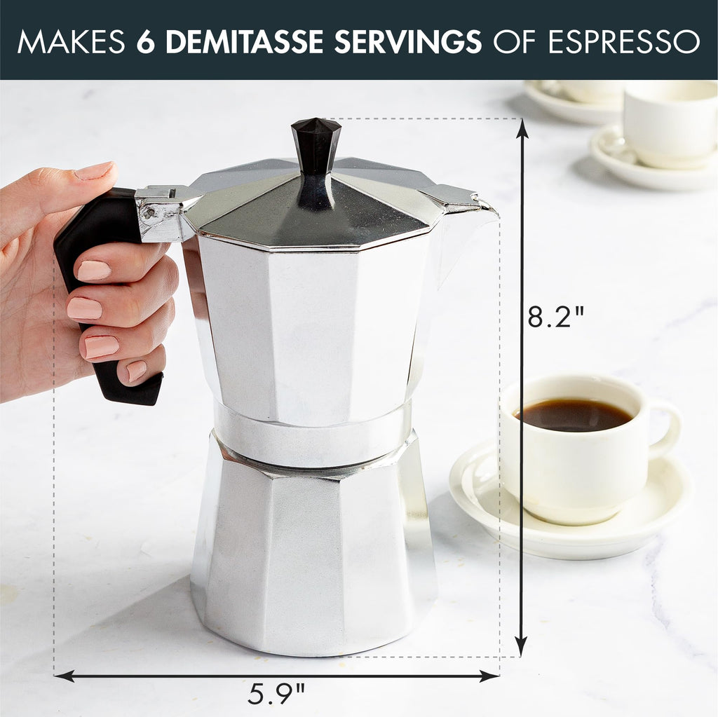 Stovetop Espresso and Coffee Maker, 6 Espresso Cups, Silver W229587