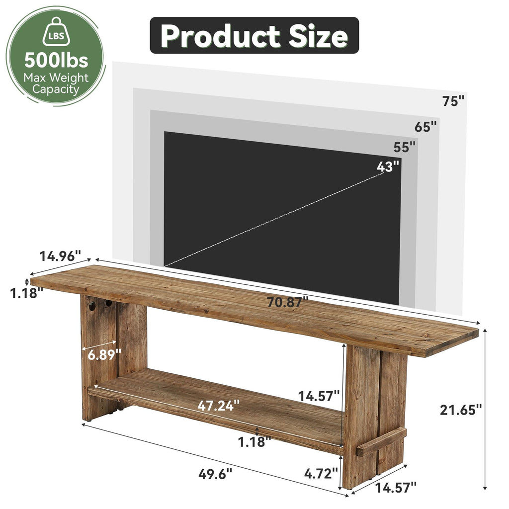71" Solid Wood 2-Tier TV Stand W311