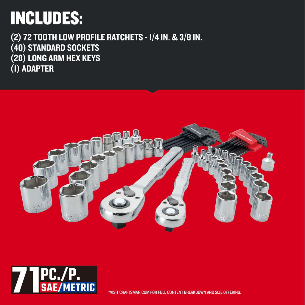 1/4 and 3/8 Inch Drive 71 Piece Mechanics Tool Set A876571