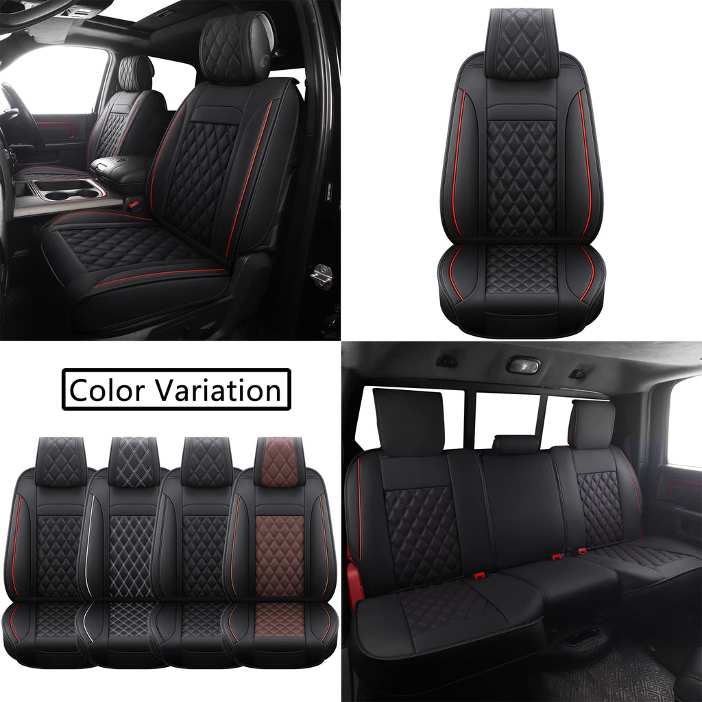 Waterproof Synthetic Leather Car Seat Covers 5PCS Full Set Black Red B780281