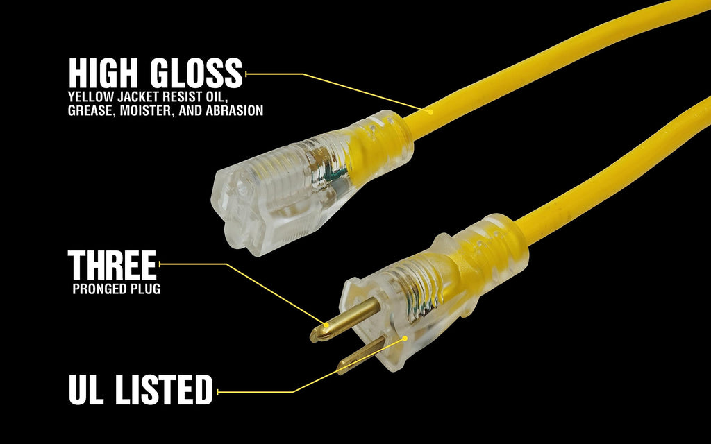 Yellow 100ft. 12/3 15Amp Heavy Duty Extension Cord S380