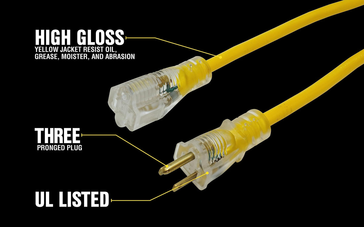 Yellow 100ft. 12/3 15Amp Heavy Duty Extension Cord S380