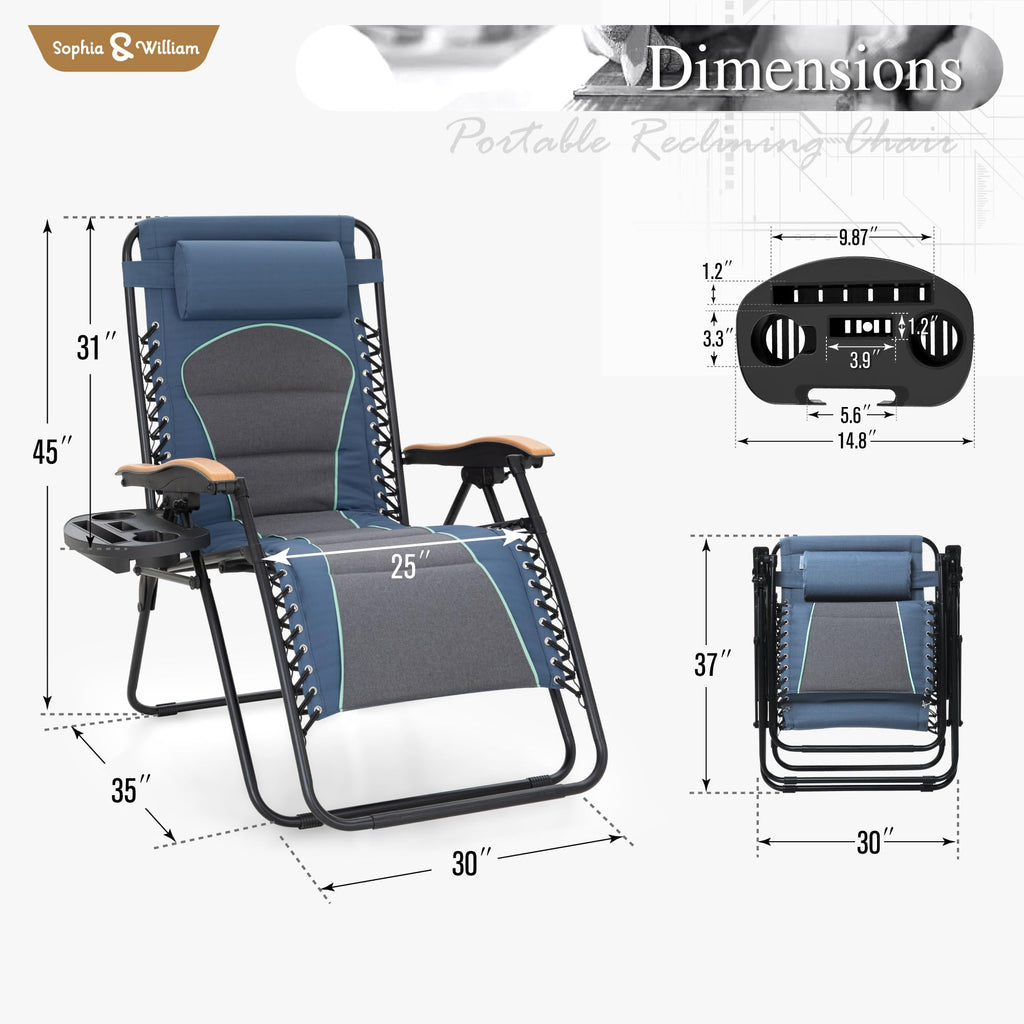Blue Padded Zero Gravity Chair Set of 2 M6204