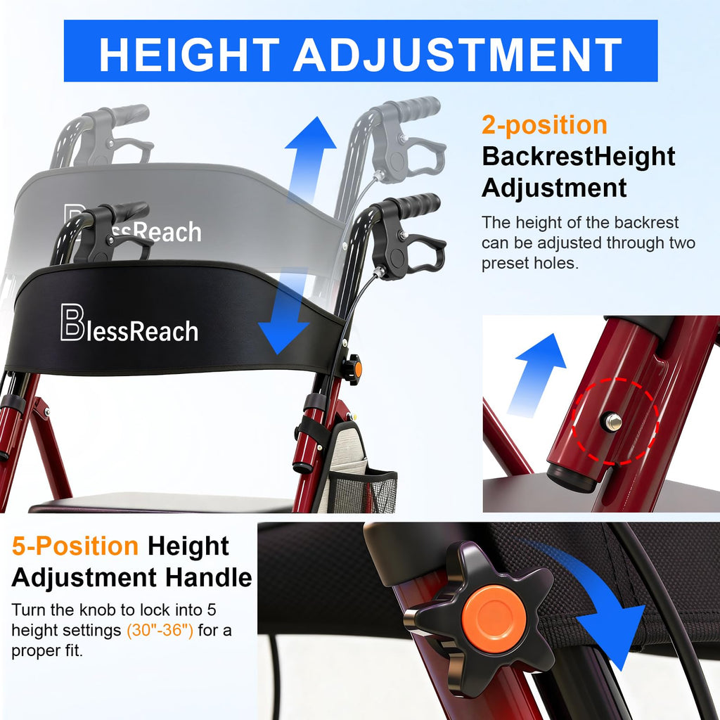 Lightweight Foldable Rollator Walker with Seat R8508