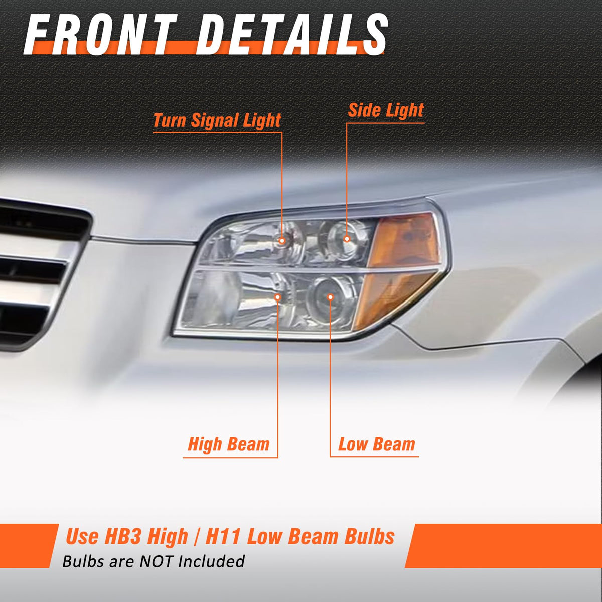 2006-2008 Honda Pilot Headlights Assembly Chrome Pair H37195