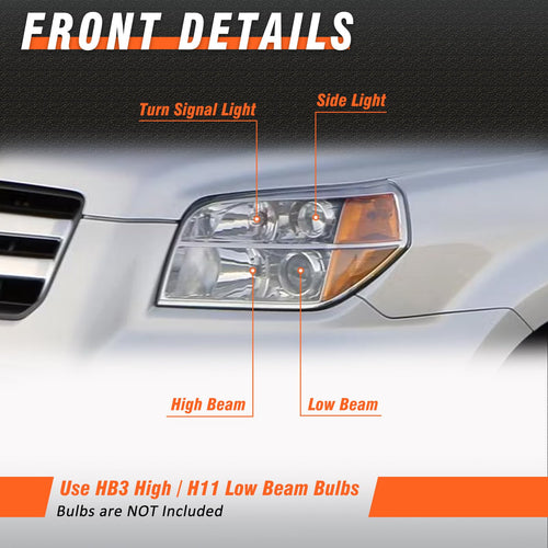 2006-2008 Honda Pilot Headlights Assembly Chrome Pair H37195