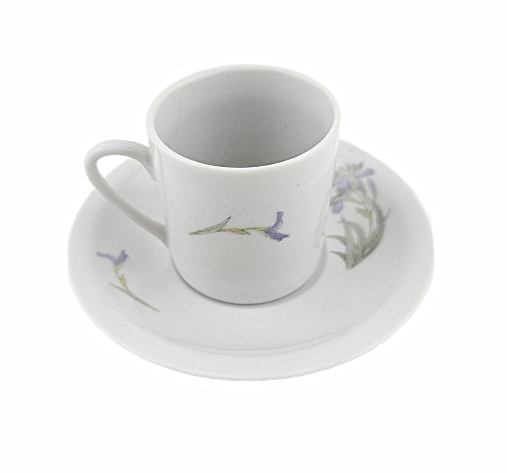 White Purple Floral Porcelain Coffee Cup and Saucer Set 12 Piece W4841