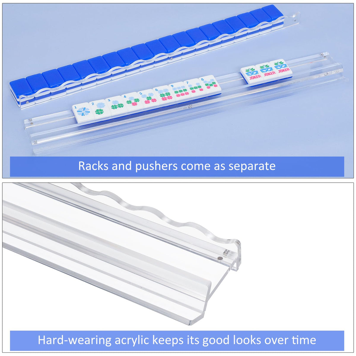 4-Pack Clear Acrylic Mahjong Racks with Pushers 19.7" V2907
