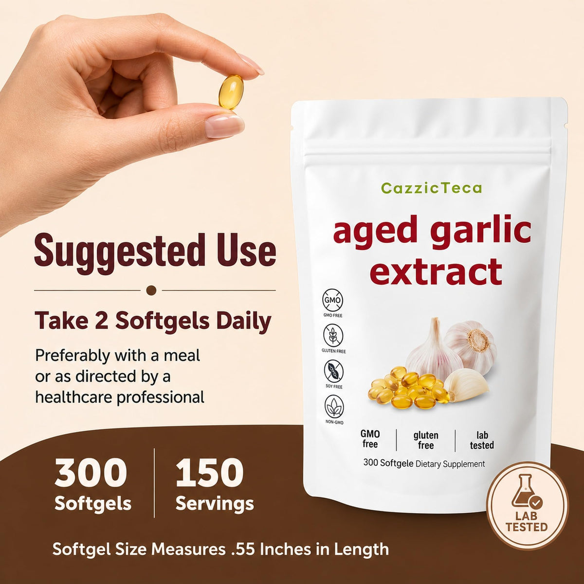 Odorless Organic Garlic Extract 7500mg 300 Softgels U4042