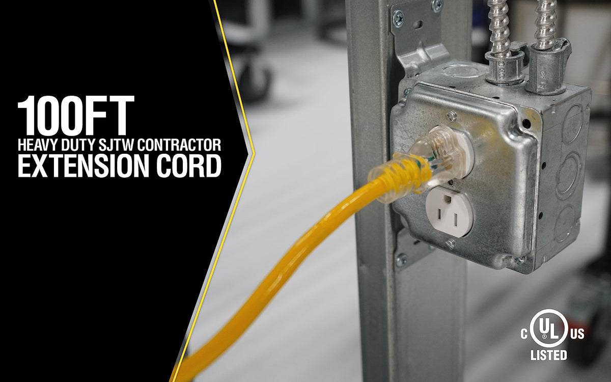 Yellow 100ft. 12/3 15Amp Heavy Duty Extension Cord S380