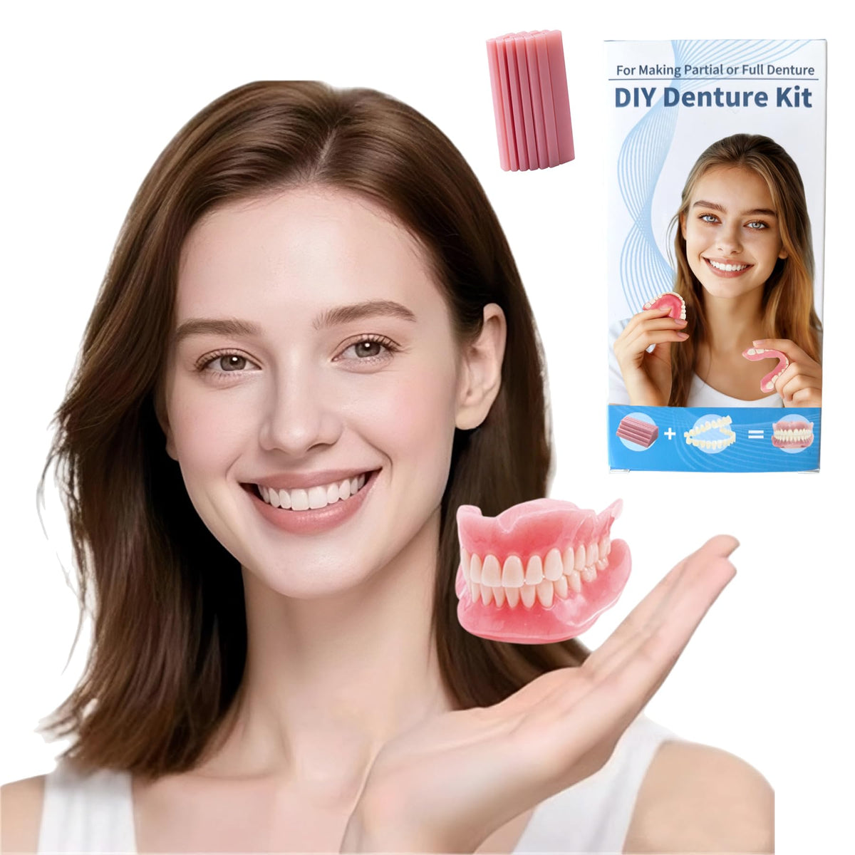 DIY Denture Kit Top & Bottom Fake Teeth D9654