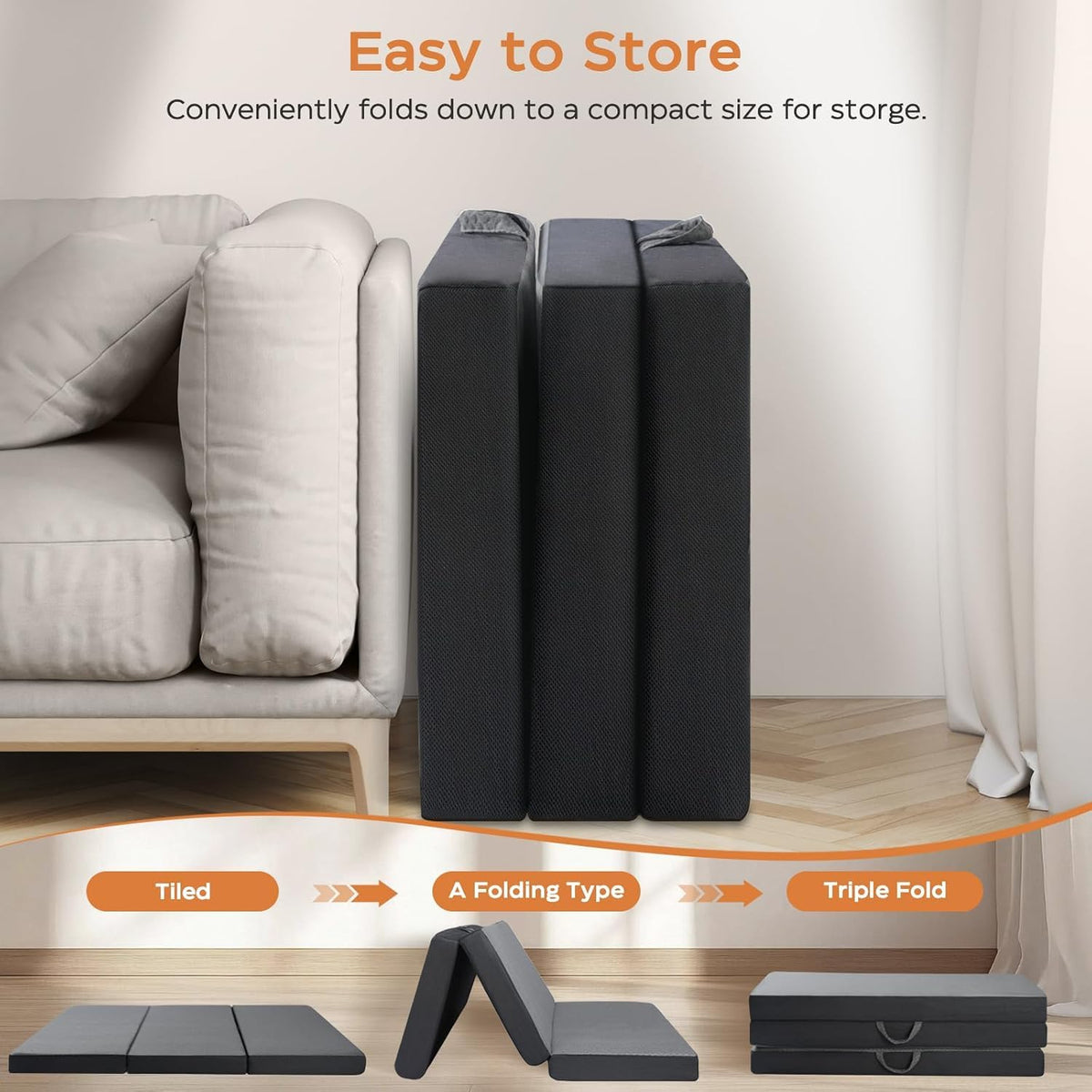Twin 6-Inch Foam Tri Fold Floor Mattress with 2 Washable Covers U96147
