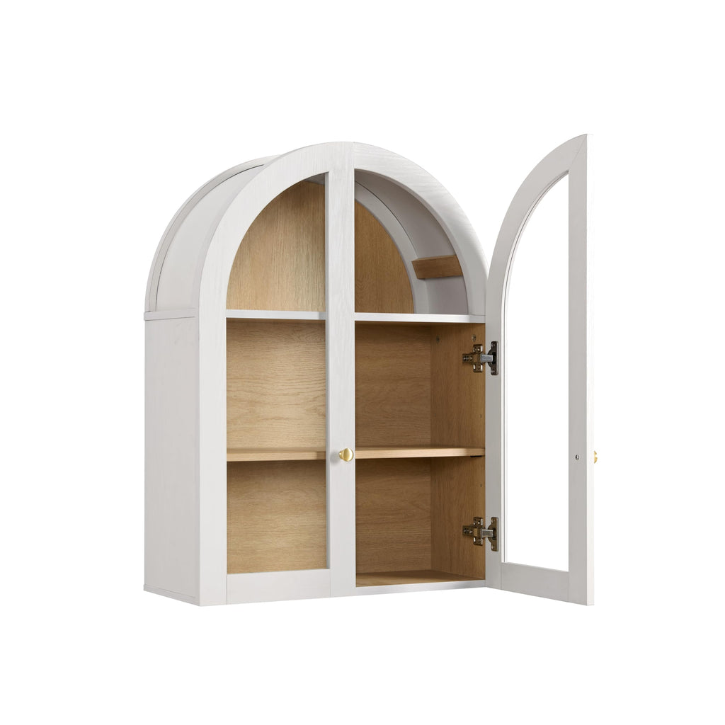 White Arched Wall Mount Bathroom Cabinet with Glass Doors Q105