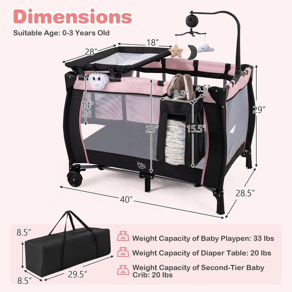 3 in 1 Pack and Play Portable Baby Playard with Bassinet T25956
