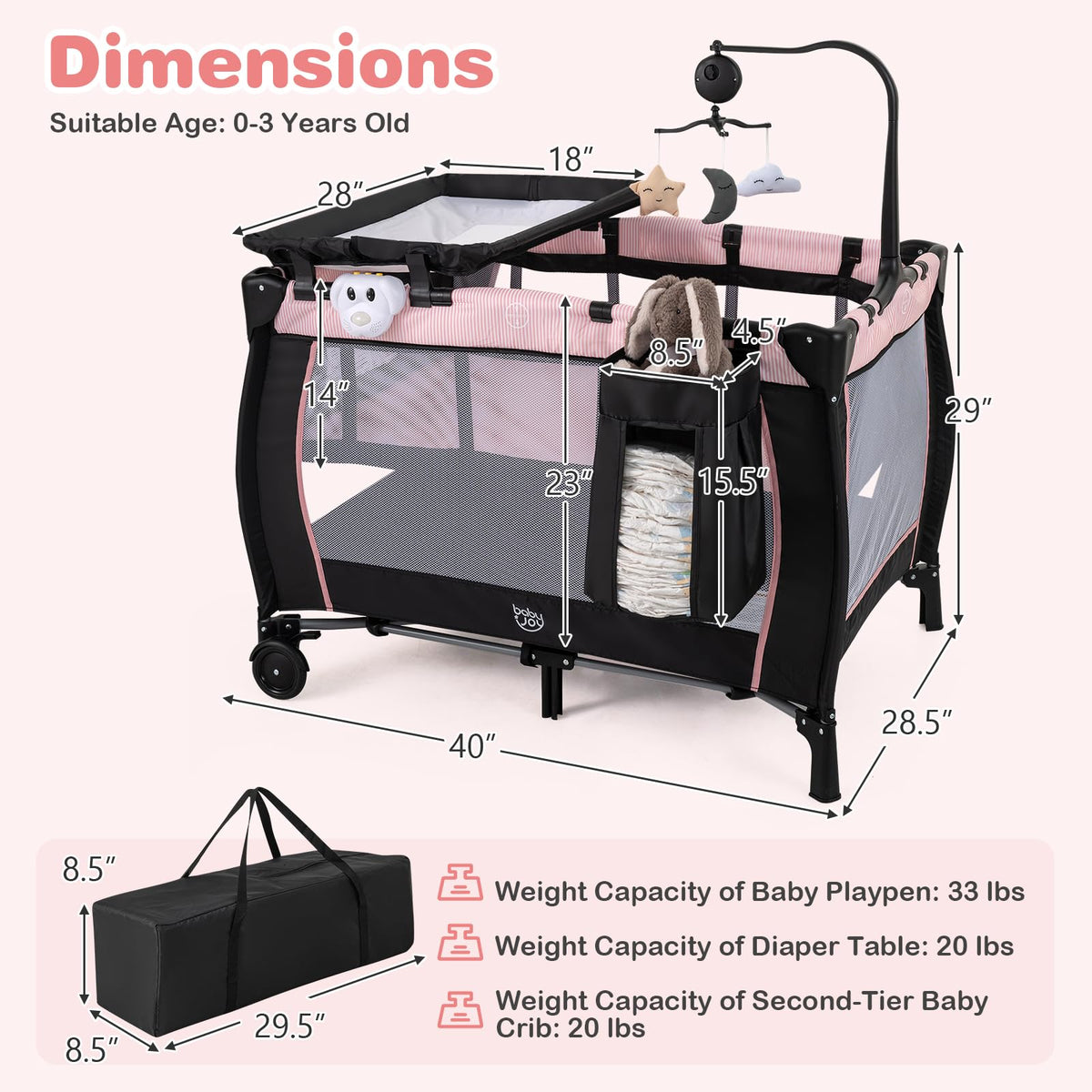 3 in 1 Pack and Play Portable Baby Playard with Bassinet T25956