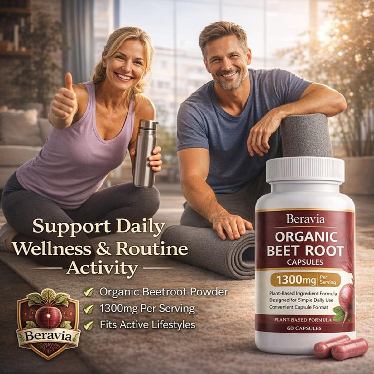 Organic Beet Root Capsules 1300 mg 60 Capsules B601191