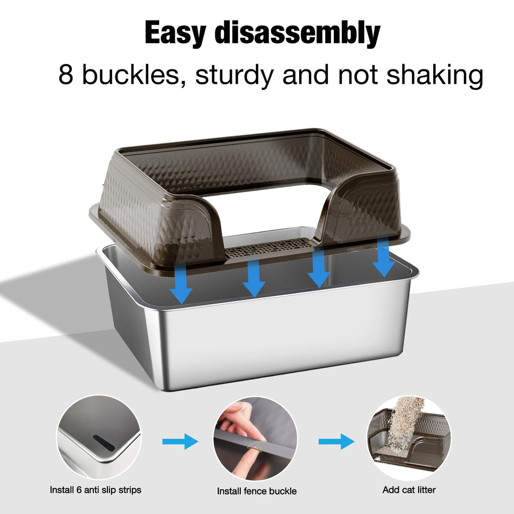 XXL Stainless Steel High Sided Cat Litter Box with Mat & Scoop K5456