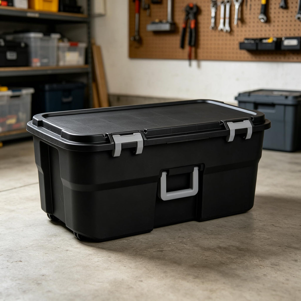 Black 22 Gallon Wheeled Plastic Storage Trunk X5585