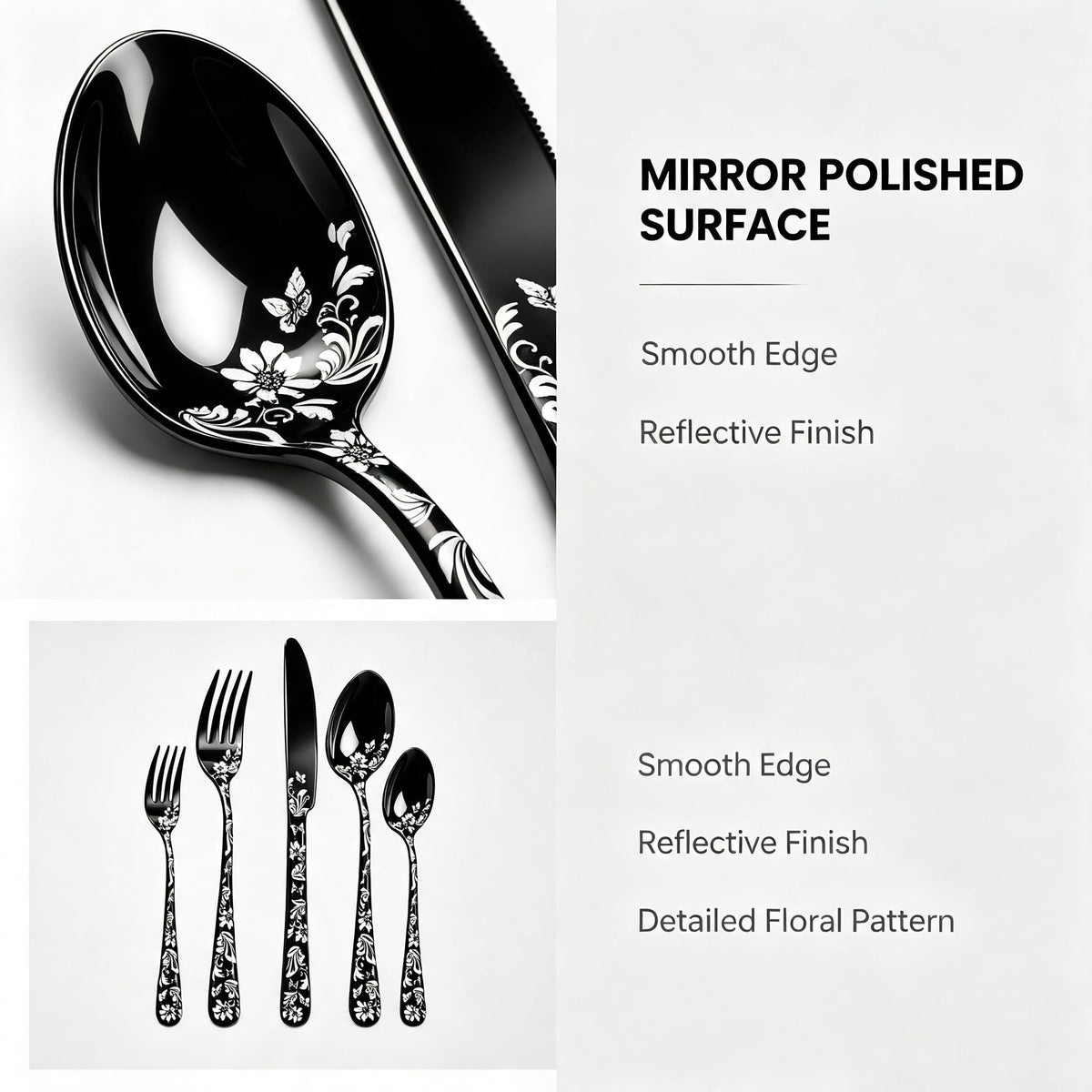 60 Piece White Floral Pattern Stainless Steel Silverware Set X63572