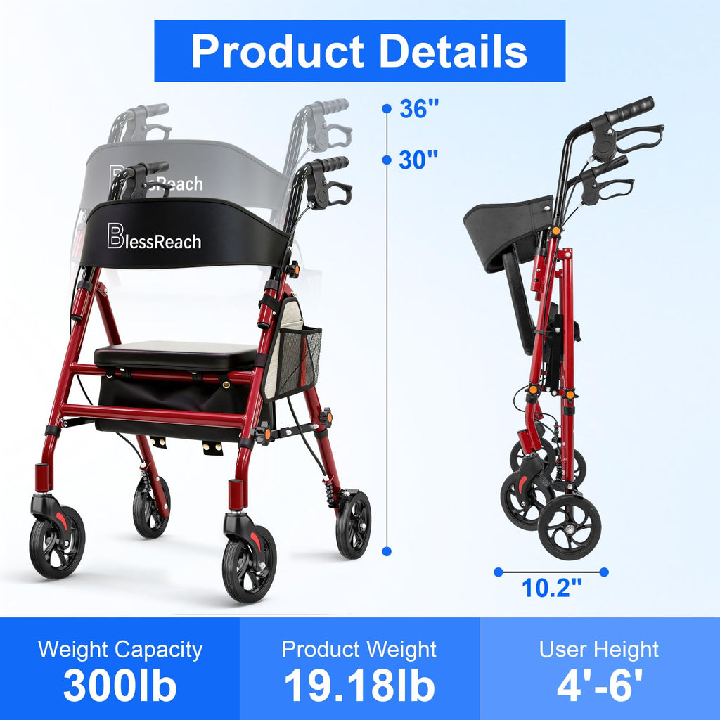 Lightweight Foldable Rollator Walker with Seat R8508