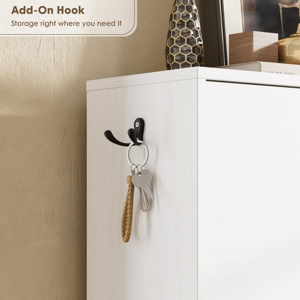 White 3 Flip Drawers Narrow Shoe Storage Cabinet G4788